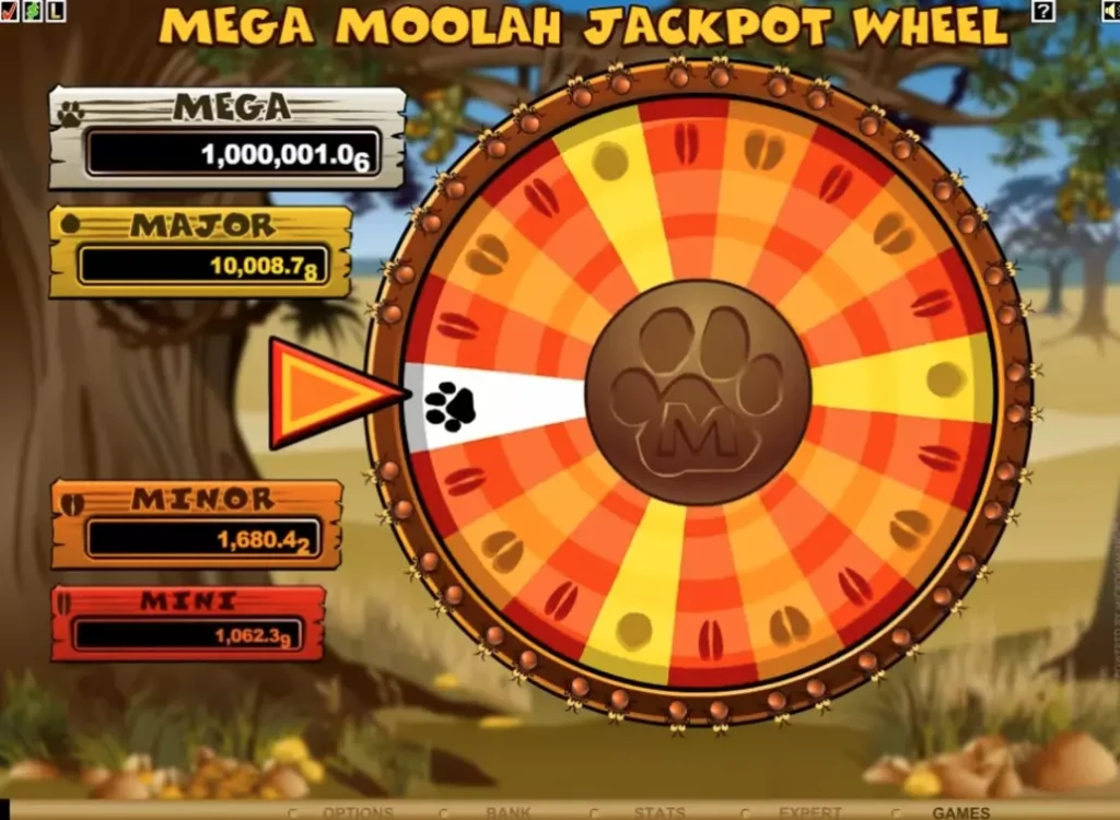 Джекпот колесо в слоте Mega Moolah